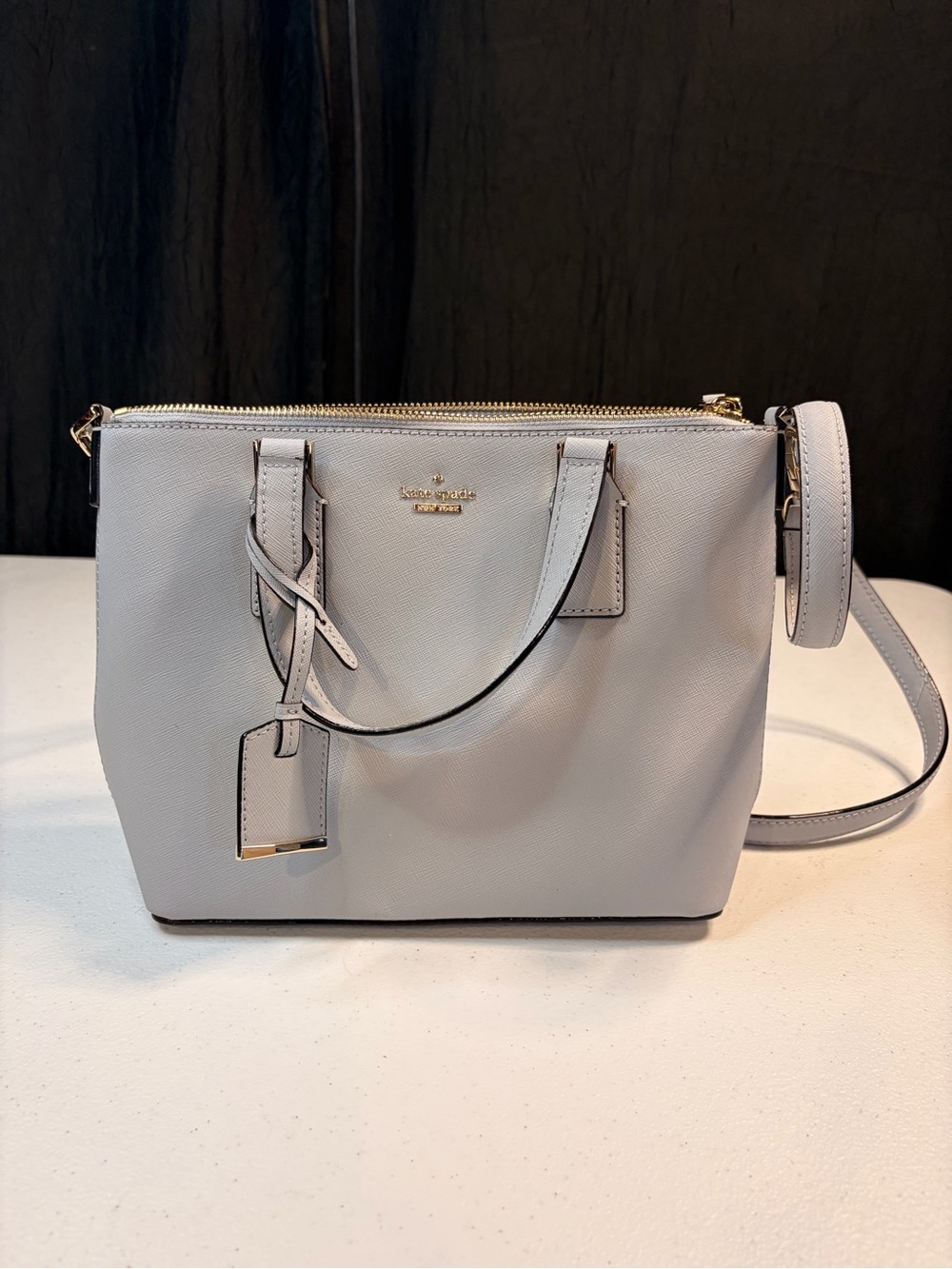 Kate Spade New York Light Gray Saffiano Leather Crossbody Satchel Purse